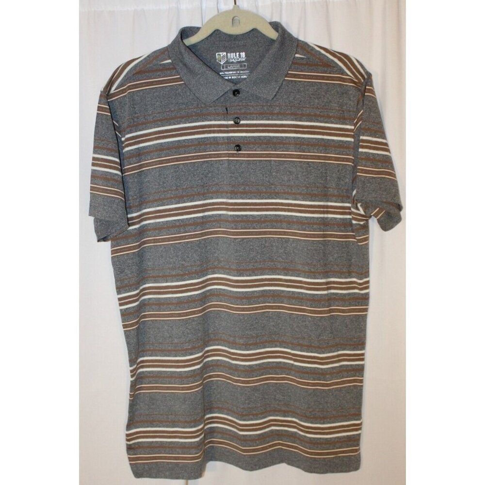 New Bobby Jones LARGE Rule18 Stripe Performance Golf Polo Shirt Gray Tan